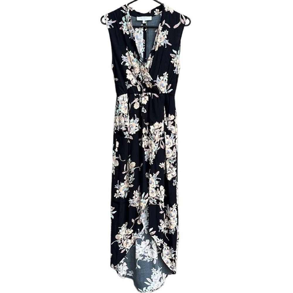 Euc ASTR The Label Black Floral Faux Wrap Dress